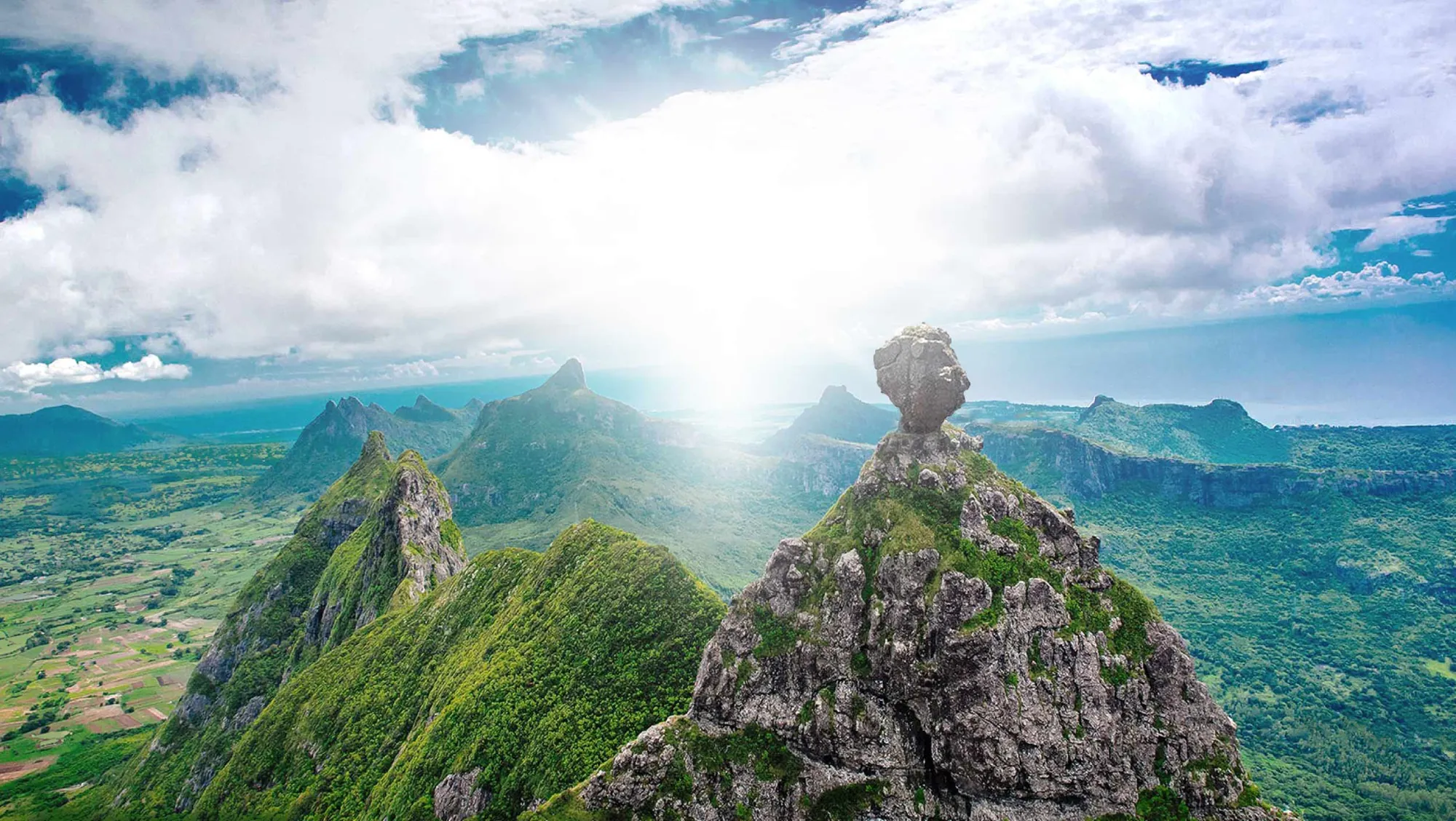 The Pieter Both mountain above the valleys where Aqua Springs is sourced